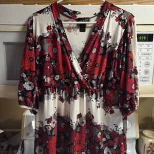 Lane Bryant Red and Black Pleated Wrap Blouse